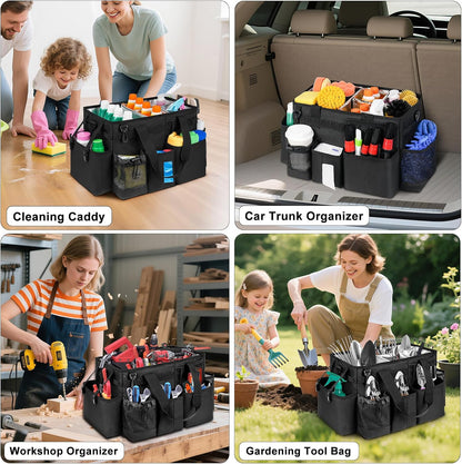 Wearable Detailing Caddy, Car Care Carrying Bag with Handle and Detachable Padded Cushion for Auto Cleaning Supplies & Vehicle Wash Tools, Black