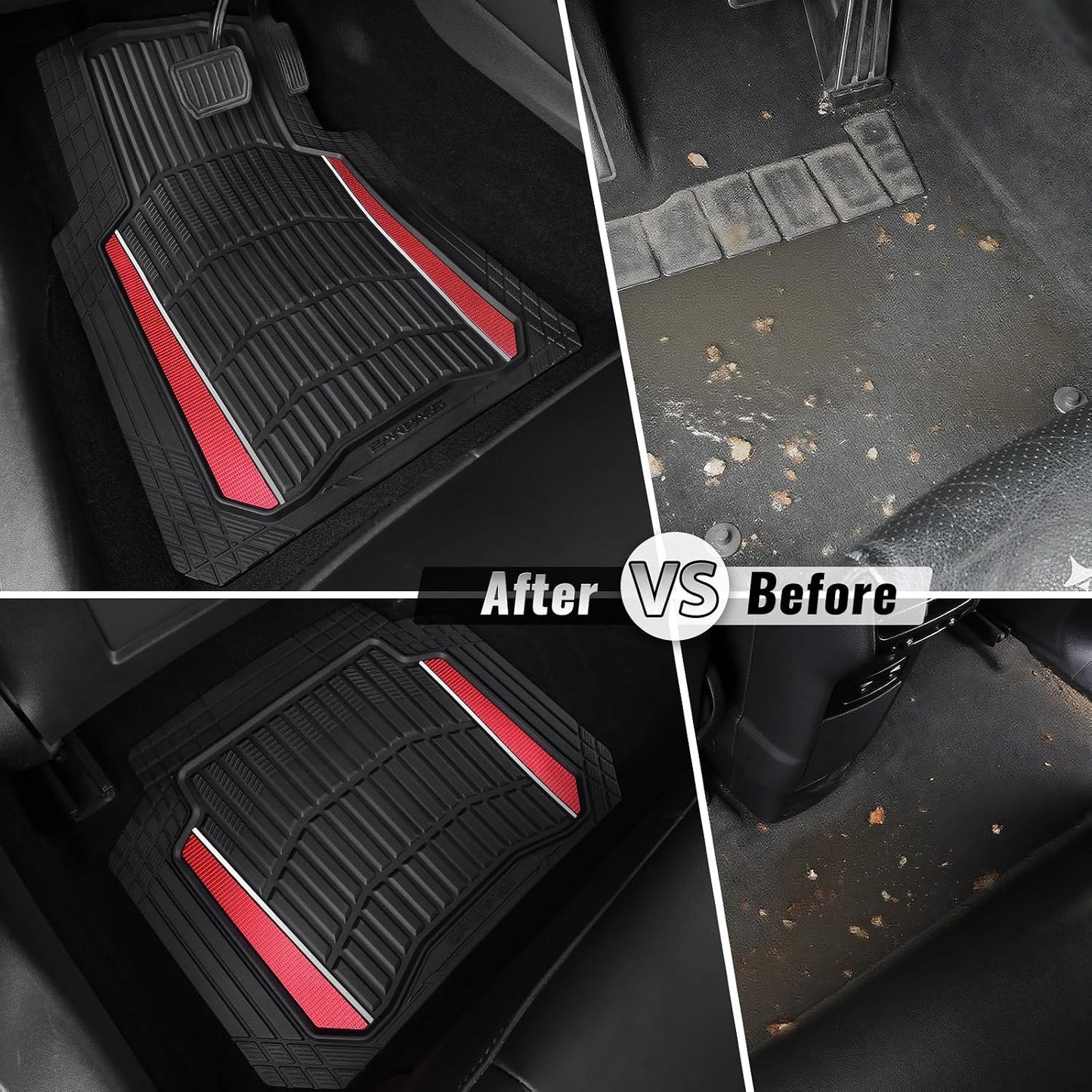 CAR PASS Heavy Duty Rubber Car Floor Mats, Deep Waterproof Car Floor Mats All Weather, Aluminum Film Floor Mats for Cars Non-Slip Universal Trim to Fit for SUVs Trucks Sedans Vans, Black Grey Metallic
