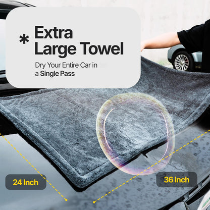 Crystal Clean 1300GSM Car Drying Towel - XL (24x36) Microfiber Towels for Cars with Double Twisted Loop, Professional Detailing Towel for Car Detailers - Quick Dry, Paint Safe & Swirl-Free