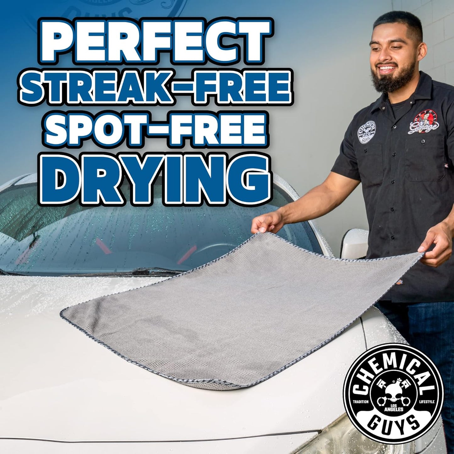 Chemical Guys Waffle Weave Gray Matter Microfiber Drying Towel - 25" x 36", Premium Blend Microfiber Towel with Soft-Banded Edging for Scratch-Free Car Drying, Ultra Absorbent