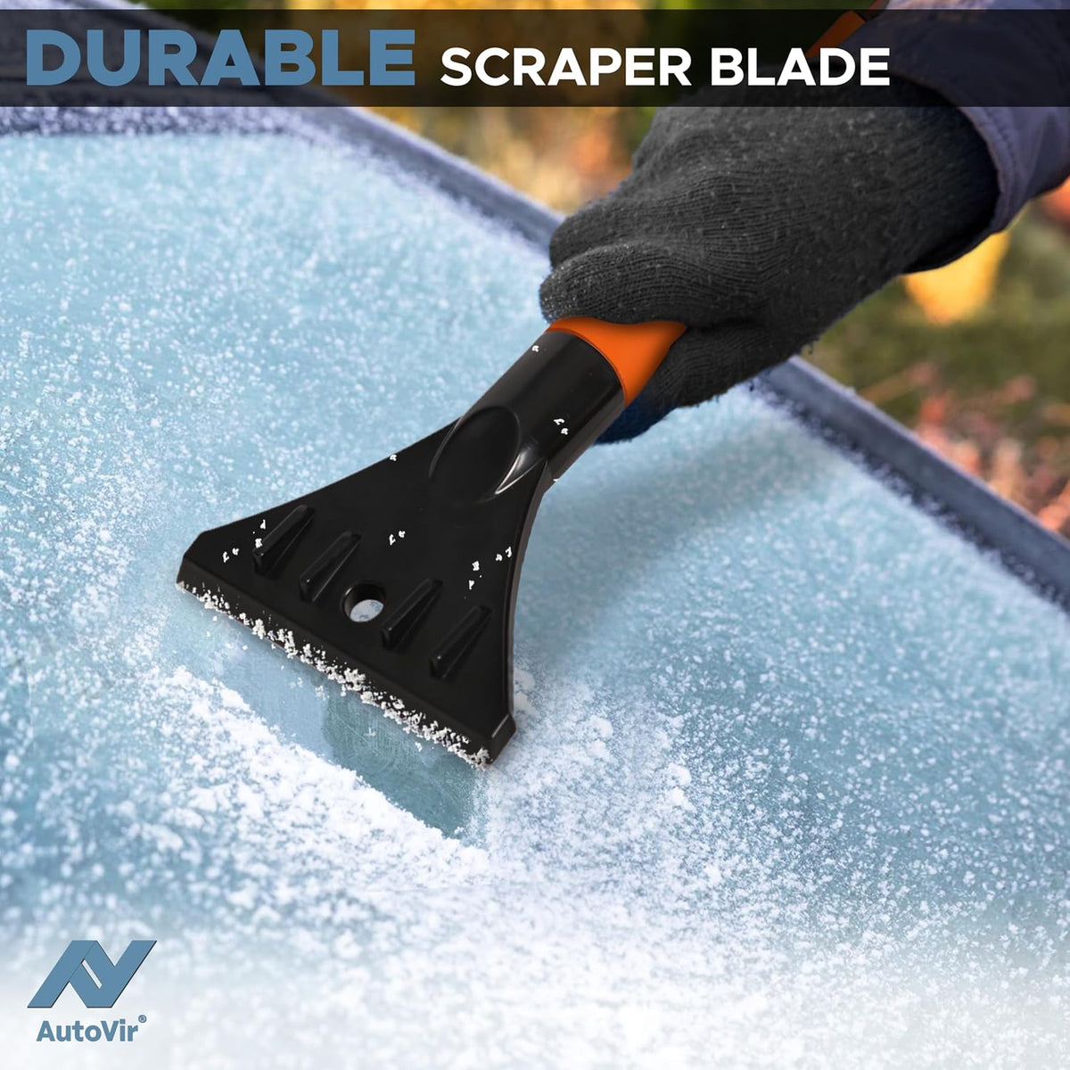 Autovir 27" Snow Brush and Ice Scrapers for Car Windshield (1 Pack), Window Ice and Snow Scraper with Ergonomic Foam Grip, Snow Windshield Scraper with Aluminum Body, Winter Car Accessories (Green)
