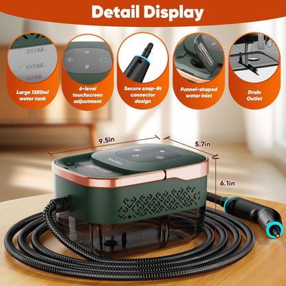 Steam Cleaner, 2500W Home Handheld Grout Steam Cleaning Machine with 1.32QT Transparent Tank & 10 Attachments for Range Hood, Stove, Tile, Upholstery, Car Detailing & More (Green/Gold)