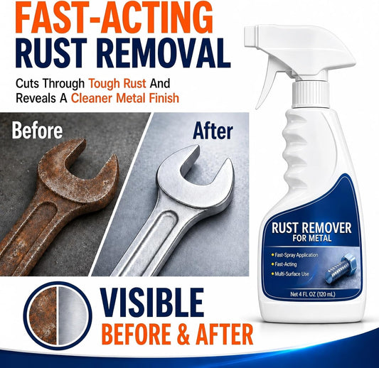 Rust Remover Spray for Metal, Highly Concentrated Metal Rust Remover for Car Parts, Tools, Cast Iron & Stainless Steel, Fast-Acting Rust Stain Remover, Spray-On Cleaner (1 Pcs)