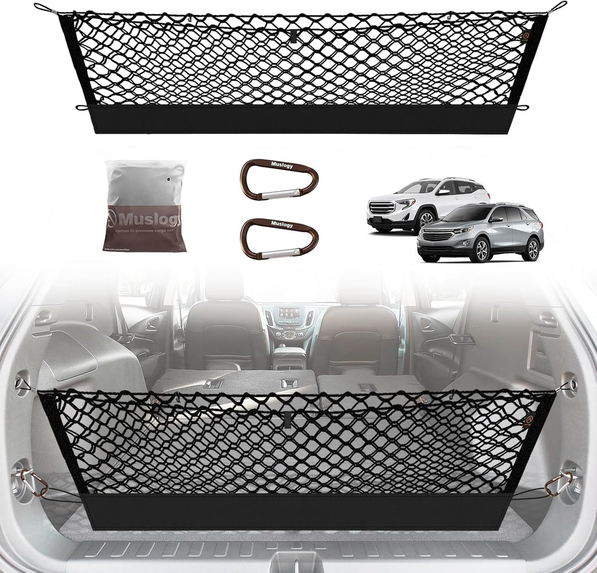 Muslogy Truck Bed Cargo Net Trunk Netting Compatible with 2023-2025 2026 Honda CR-V Accessories, Pickup Cargo Organizer SUV Sedan Storage Net w/Heavy Duty Carabiners - Colors A