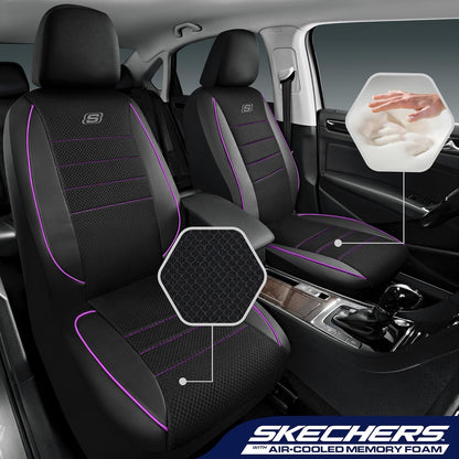 Skechers Air-Cooled Memory Foam Seat Covers,Mesh Thick Car Seat Covers,Piping Leather Car Seat Covers Front Seats,Airbag Compatible,Automotive Comfort Universal FitMost Cars,Vans,Truck,SUV,Black