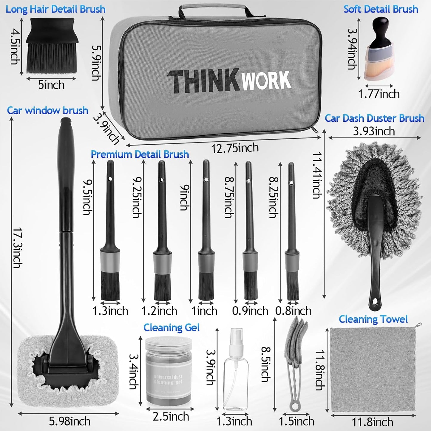 THINKWORK Car Detailing Kit, Car Detailing Brush Set, Car Cleaning Drill Brush Kit with Extension Pole, Professional Auto Detailing Supplies for Automobile Interior Exterior Wheels