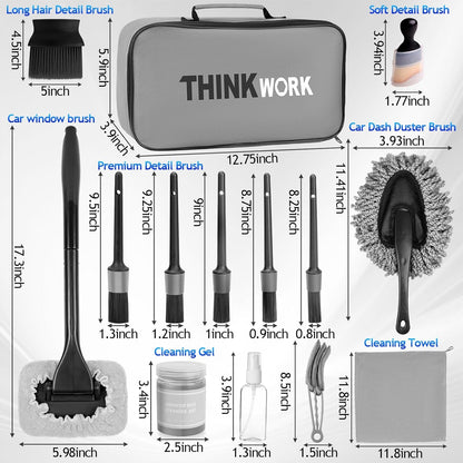 THINKWORK Car Detailing Kit, Car Detailing Brush Set, Car Cleaning Drill Brush Kit with Extension Pole, Professional Auto Detailing Supplies for Automobile Interior Exterior Wheels