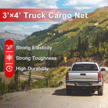 Cargo Net 4' x6' Stretches to 8' x 12' Truck Cargo Net for Pickup Truck Bed- Small 4"x4" Mesh Grid Super Duty Bungee Heavy Duty Bed Netting with 12 Adjustable Metal Carabiners by Cenipar