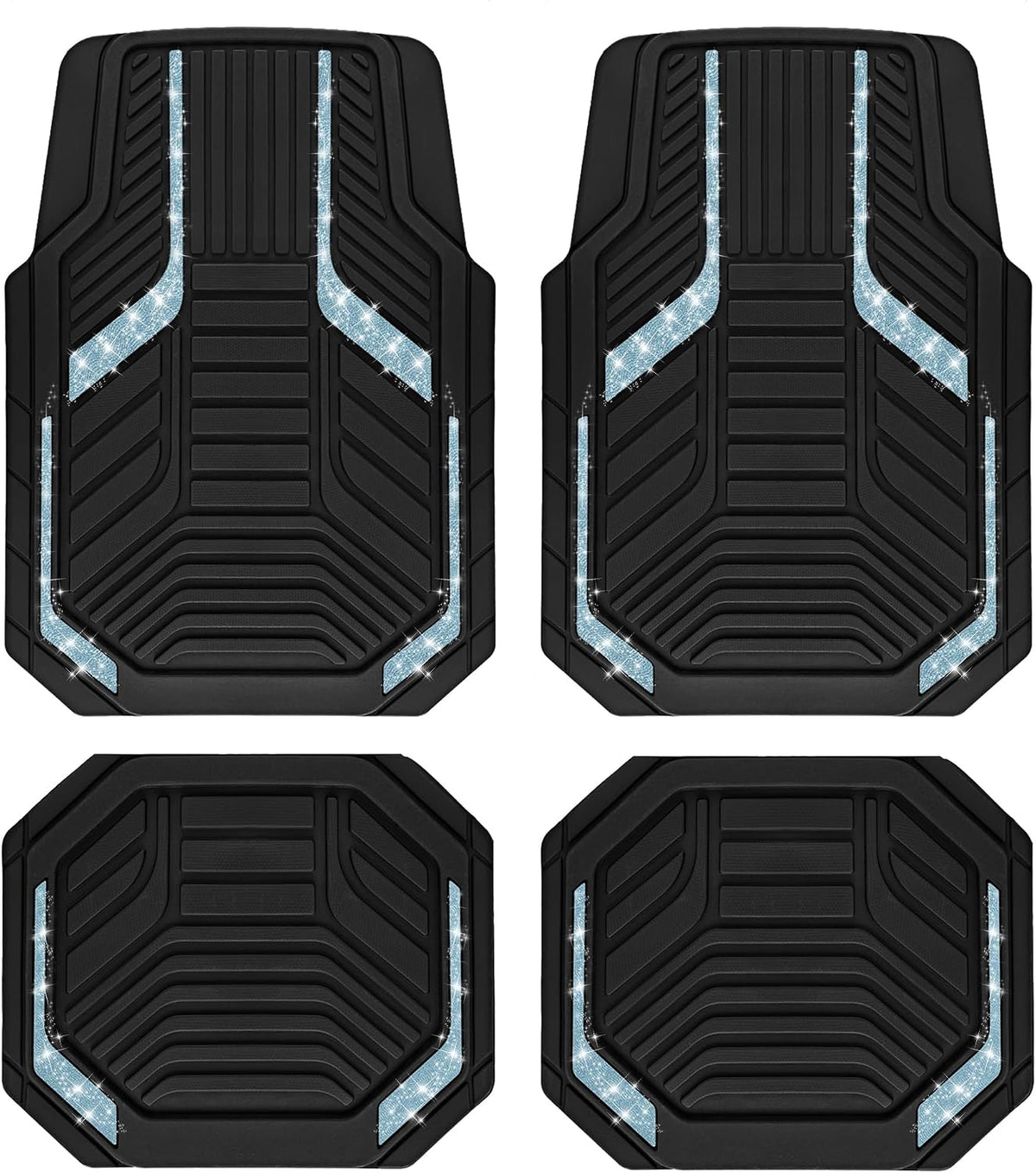 PIC AUTO Heavy Duty Rubber Floor Mats, Purple Aluminum Film Car Mats Set, Front and Rear Car Mats with Anti-Slip Backing, All Weather Protection, Trim-to-Fit for Automotive SUV, Sedan, Van