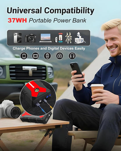 Car Battery Jump Starter, 4000A Battery Jumper Starter Portable 12V Lithium (for 9.0L Gas or 7.0L Diesel Engine), Jump Box, Jump Starter Battery Pack with Jumper Cable, LED Light, USB QC3.0 (Red)