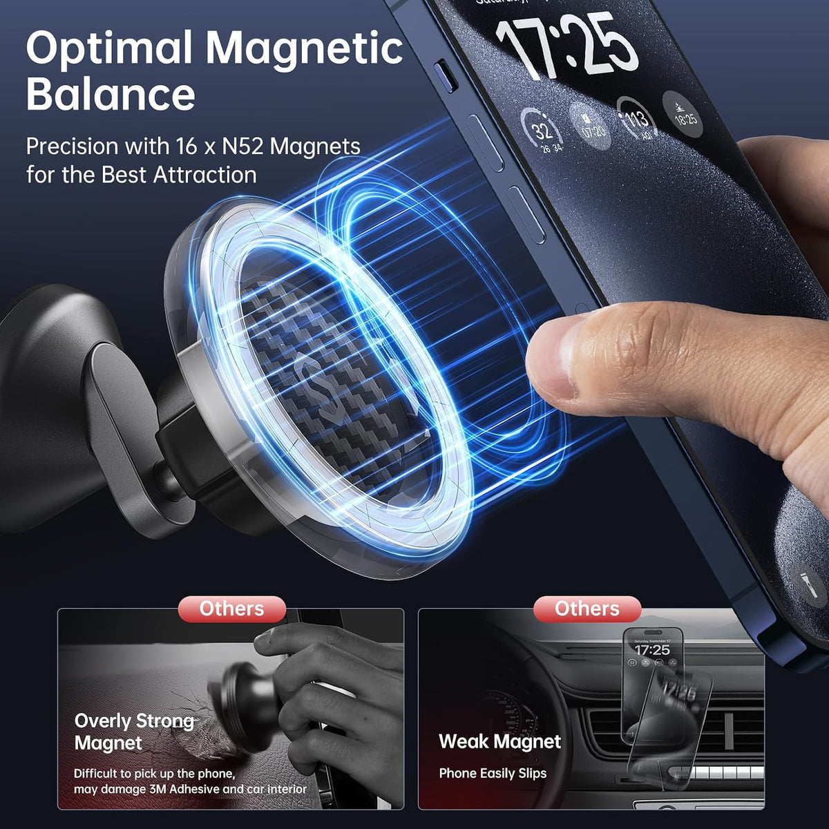 SYNCWIRE MagSafe Car Mount, Magnetic Car Phone Holder for Car Dashboard, 360° Rotating Strong Magnet Phone Mount with 3M VHB Adhesive, Compatible with iPhone 17/16/15/14/13/12 & MagSafe Cases