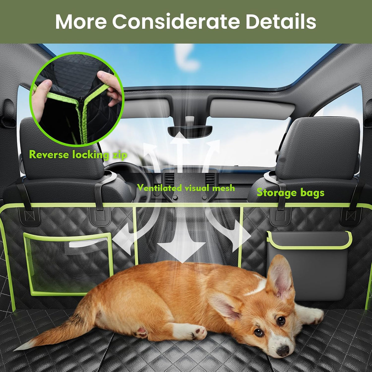 Dog Car Seat Cover for Back Seat, Waterproof Leather Fabric Back Seat Extender for dogs 52.4 * 24.4in, Foldable in The Car, Hard PVC Panels Bottom Support to 330 lbs, for Cars/Mid-Size SUV/Small Truck