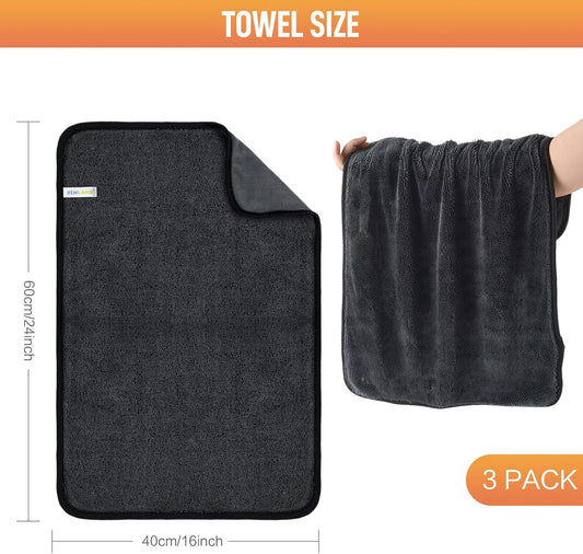SINLAND Microfiber Car Drying Towels Ultra Absorbent,No Streaks,Scratches, or Water Spots,Wash Cleaning Auto Detailing Towels 380gsm 16inch x 24inch 6 Pack Grey