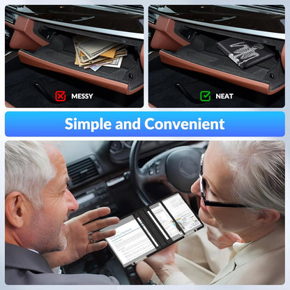 Car Registration and Insurance Card Holder，Vehicle Glove Box Car Organizer，Accessories Case for Storing Driving Licences, Cards, Documents