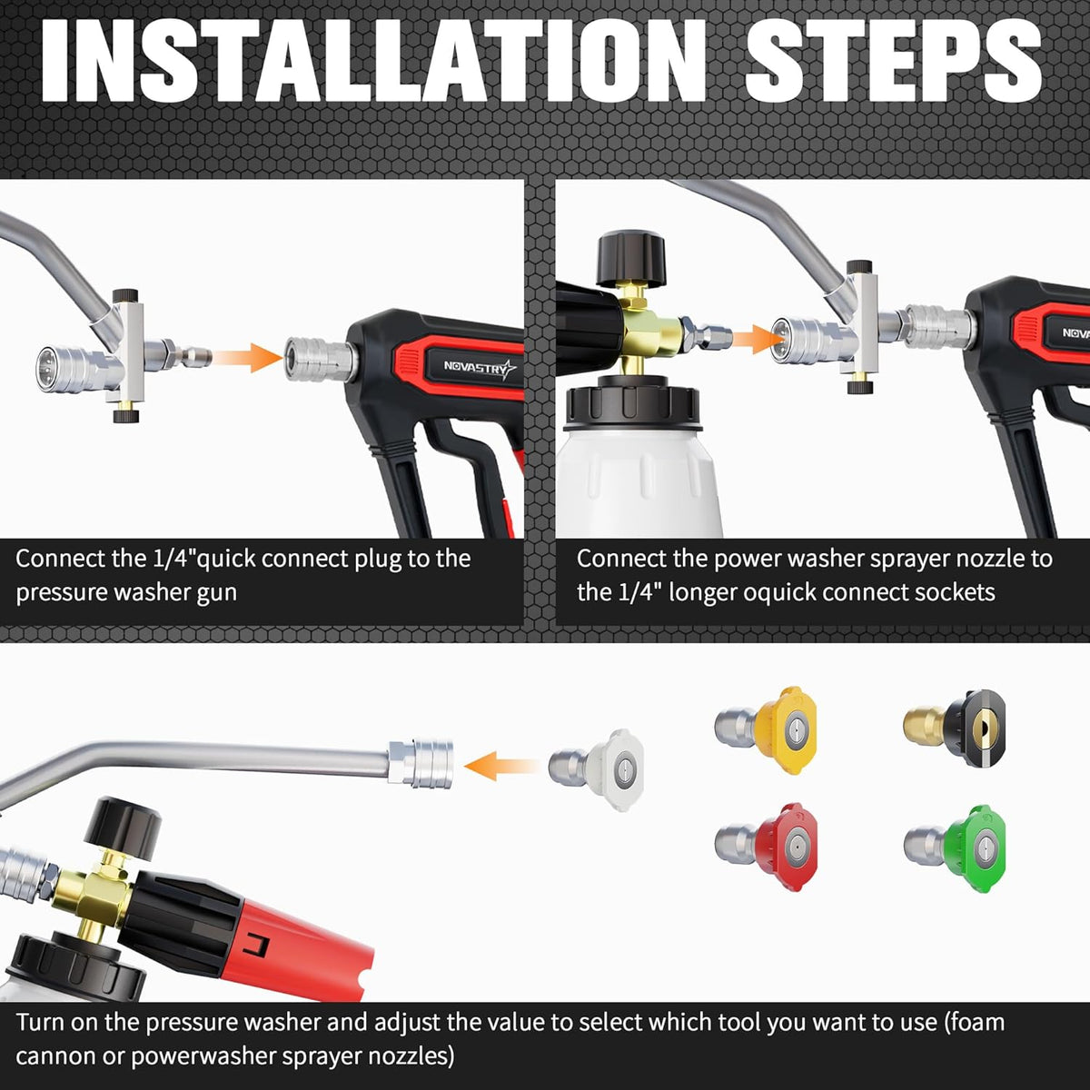 Pressure Washer Foam Cannon Gun & Sprayer Kit, Car Wash Kit, 5 Adjustable Nozzles, 1/4" Quick Connect, Fits for 1000-4000 PSI, Includes Foam Sprayer & Accessories