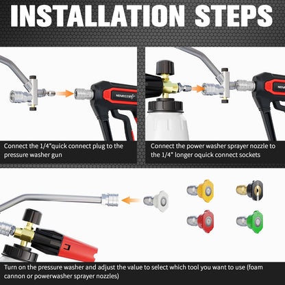 Pressure Washer Foam Cannon Gun & Sprayer Kit, Car Wash Kit, 5 Adjustable Nozzles, 1/4" Quick Connect, Fits for 1000-4000 PSI, Includes Foam Sprayer & Accessories