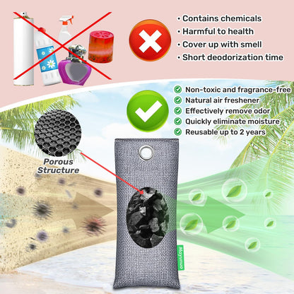 Activated Charcoal Odor Absorber for Strong Odor, Basement, Cars, Closets, Shoes, Smoke. 3 Pack Bamboo Charcoal Air Purifying Bags Deodorizer Odor Eliminator for Home