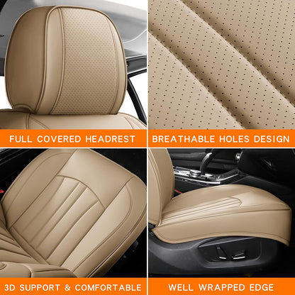MINGBRON Car Seat Cover Full Set, Leather Car Seat Cover, Waterproof Seat Covers, Car Seat Cushion, Nappa Leather Seat Covers Car Seat Protector Universal Fit Most Cars Black