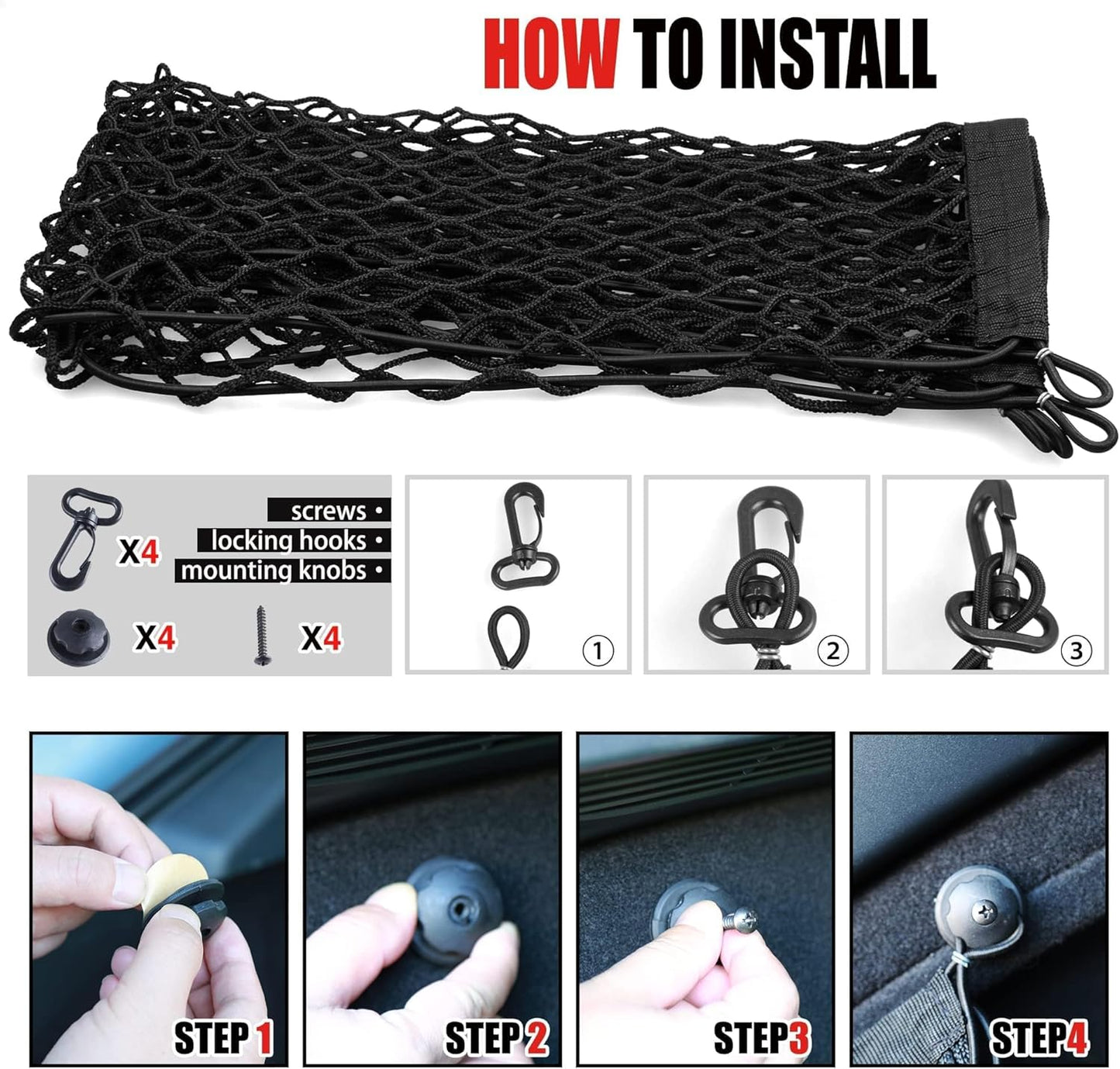 AWELCRAFT Car Rear Cargo Net, Adjustable Elastic Storage Organizer Net, Trunk Cargo Storage Net, Universal Fit for Car, Vehicle, SUV