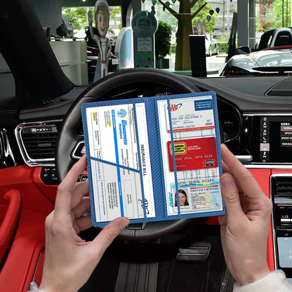 TOURSUIT Car Registration and Insurance Card Holder, Vehicle License Document Glove Box Compartment Organizer, Essential Car Wallet Case for Driver Auto Owners (Carbon Blue)