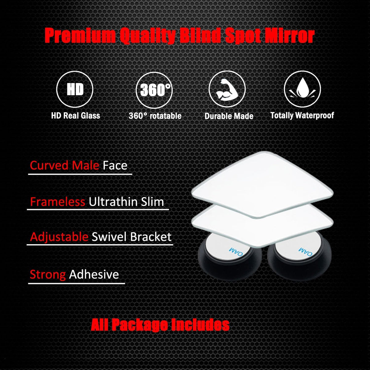 Ampper Blind Spot Mirror, 2" Round HD Glass Frameless Convex Rear View Mirror, Pack of 2