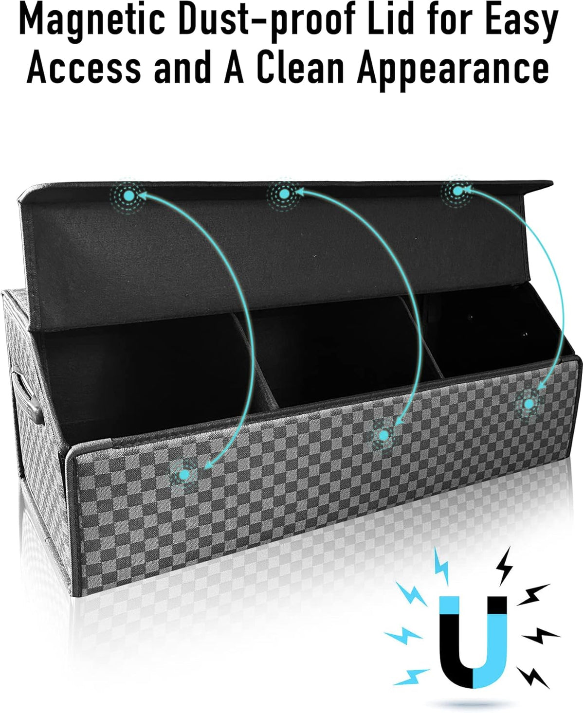 Fyzeoty Car Organizers for Trunk for Suv Sedan, Leather Storage Box,Magnetic Lid,Collapsible and Adjustable,16.5 inches