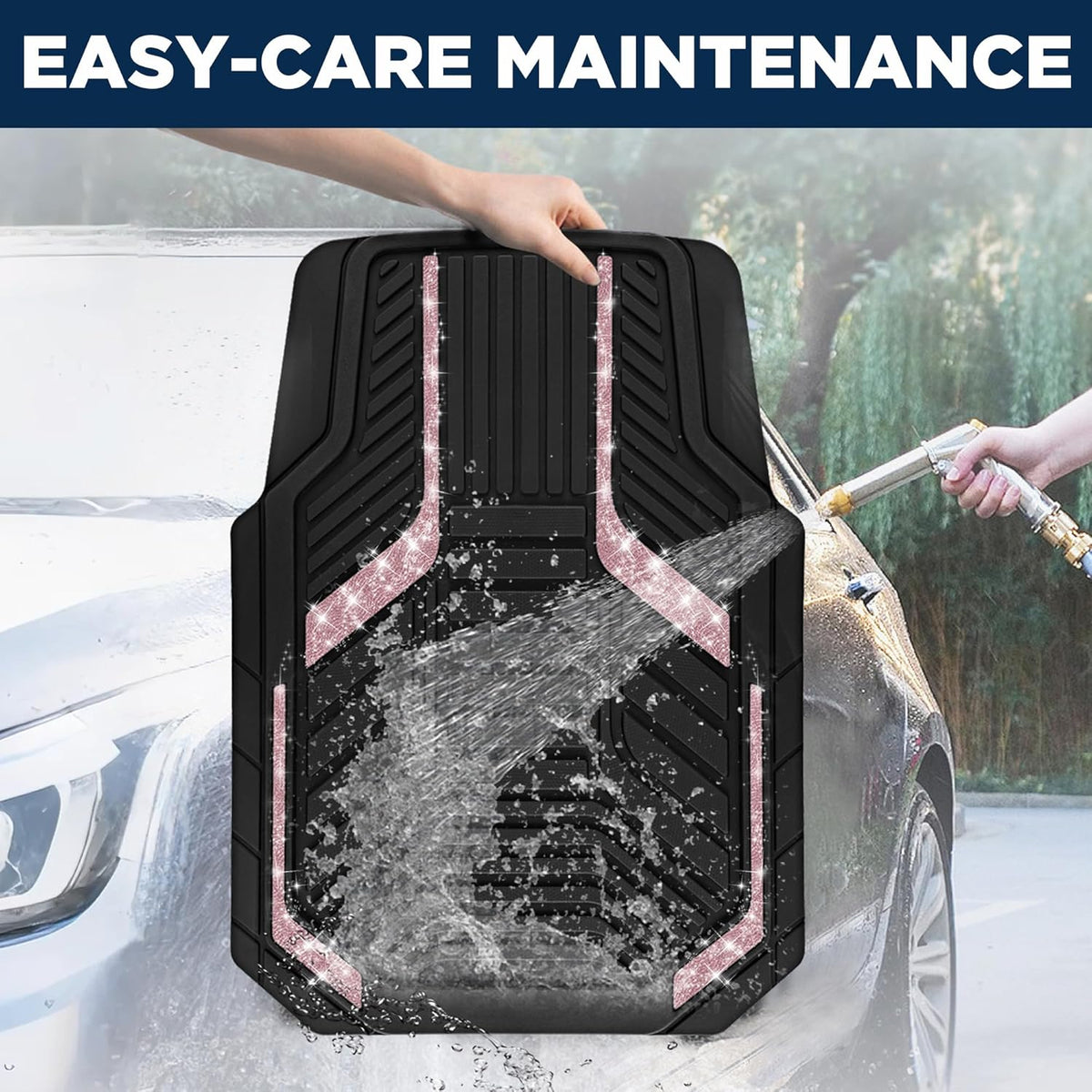 PIC AUTO Heavy Duty Rubber Floor Mats, Purple Aluminum Film Car Mats Set, Front and Rear Car Mats with Anti-Slip Backing, All Weather Protection, Trim-to-Fit for Automotive SUV, Sedan, Van