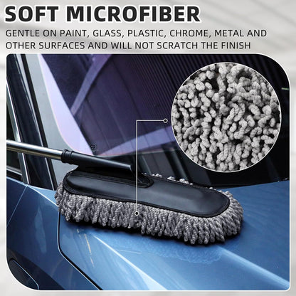 Tanlade 2 Pack Microfiber Car Duster Exterior Scratch Free with Extendable Handle Soft Car Duster Kit for Cleaning Dust Brush Set for Exterior Interior Cleaning Tools (Blue Gray)
