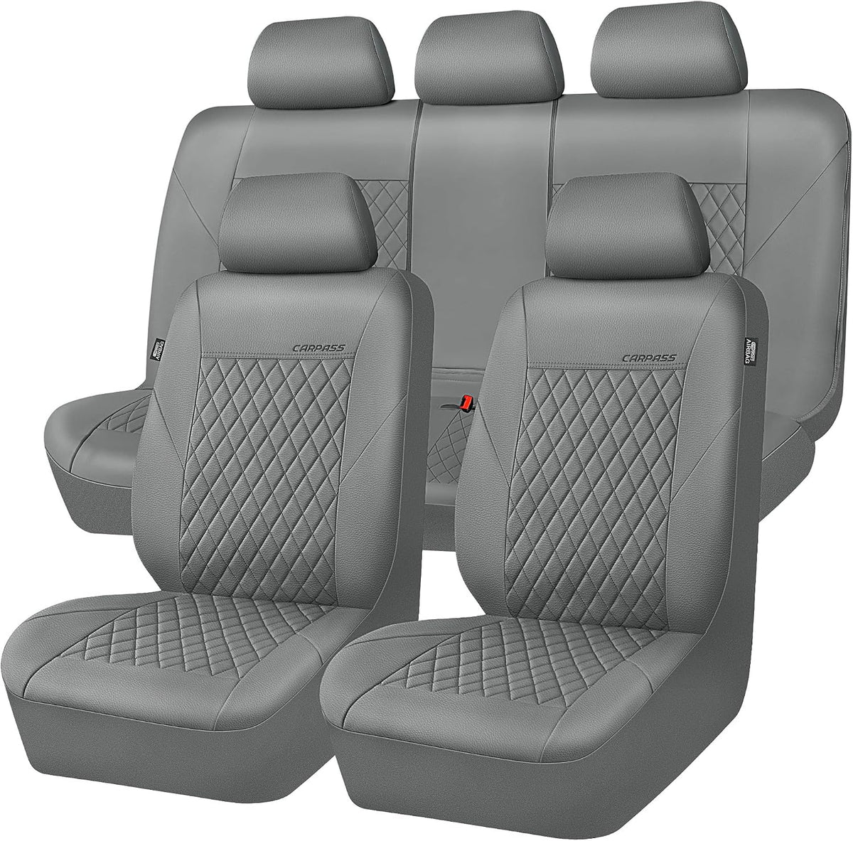 CAR PASS Quilting Leather Seat Cover Two Front Seats Only, Universal Fit Automotive Front Seat Covers Waterproof Deluxe PU Premium Vinyl Luxury for Cars Sedan Van SUV Airbag Compatible 2 Pieces,Black