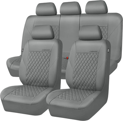CAR PASS Quilting Leather Seat Cover Two Front Seats Only, Universal Fit Automotive Front Seat Covers Waterproof Deluxe PU Premium Vinyl Luxury for Cars Sedan Van SUV Airbag Compatible 2 Pieces,Black