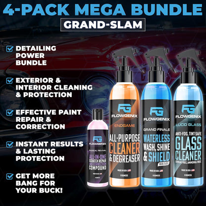 Flowgenix™ Waterless Car Wash Spray - Grand Finale - Motorcycle Cleaner & Car Wax Polish (8 oz) - Ceramic Coating - Incl. 2 Microfiber Towels - Quick Detailer Spray to Make Your Vehicle Shine
