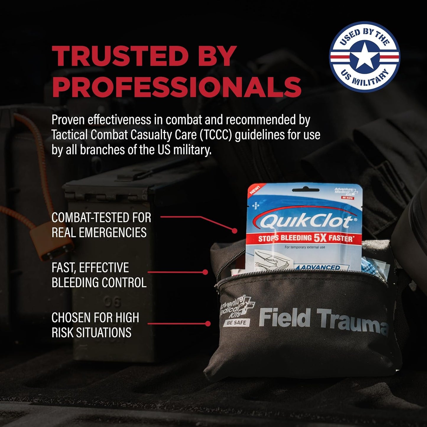 Adventure Medical Kits QuikClot Advanced Clotting Gauze - Stops Bleeding Up to 5X Faster Than Standard Gauze - Kaolin Hemostatic Dressing - for First Aid Kits & Survival Gear - 3 x 24