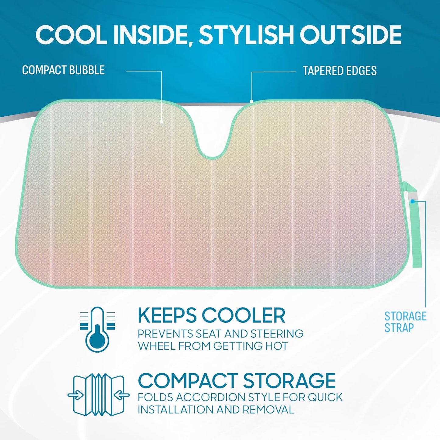 Iridescent Matte White Front Windshield Sunshade-Accordion Folding Auto Shade for Car Truck SUV-Blocks UV Rays Sun Visor Protector-Keeps Your Vehicle Cool- 58 x 27 in