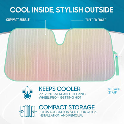 Iridescent Matte White Front Windshield Sunshade-Accordion Folding Auto Shade for Car Truck SUV-Blocks UV Rays Sun Visor Protector-Keeps Your Vehicle Cool- 58 x 27 in
