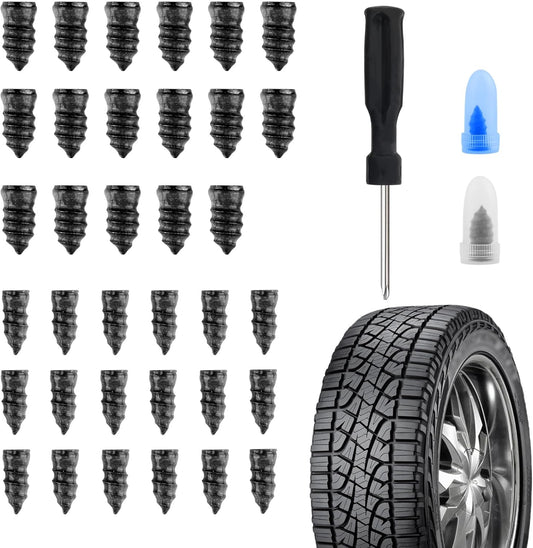Salior 100PCS Tire Plug Kit with Screwdriver,Rubber Flat Tire Repair Kit for Fast Repair of Tire Punctures,Durable Car Tire Repair Kit Self-Service Repair Nails for Car Motorcycle Truck