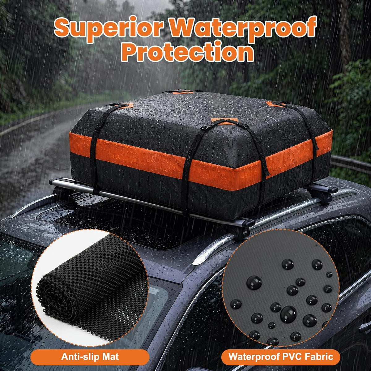20 Cubic Feet Heavy Duty Waterproof Car Rooftop Cargo Carrier Bag | for All Vehicles with/without Rack, Includes Anti-Slip Mat, Reinforced Straps, Door Hooks, Storage & Luggage Lock