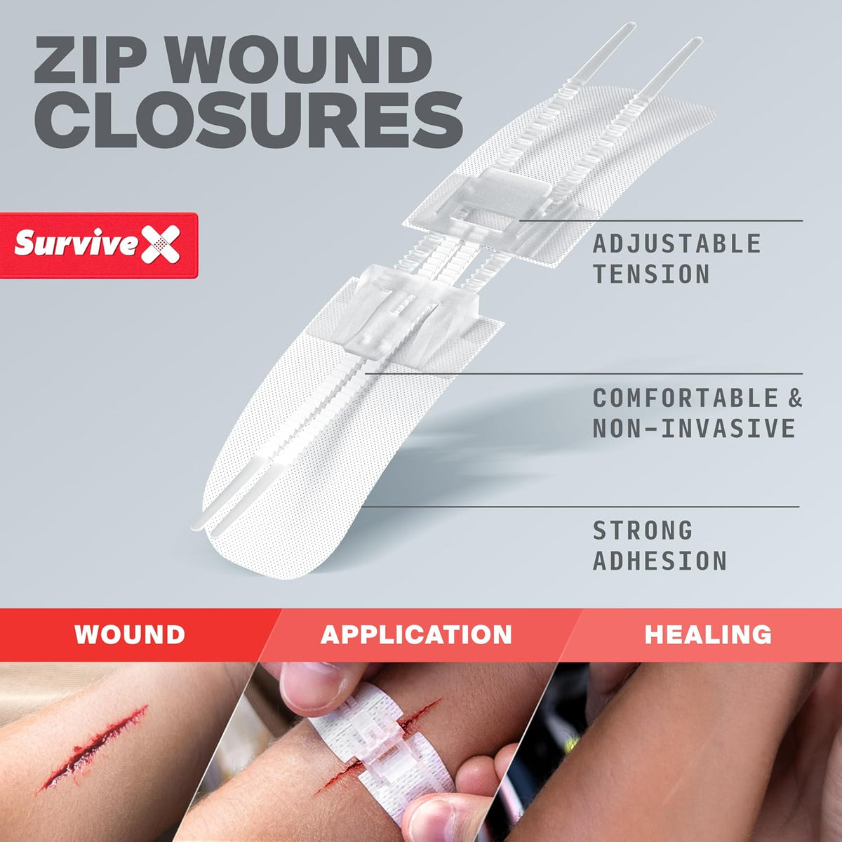SurviveX Small First Aid Kit for Car, Travel & Home - Emergency Kit for Hiking, Camping, Backpacking and Outdoors - Includes Zip Stitch Wound Closure Strips