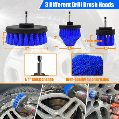 Car Wheel Brush Kit, Soft Drill Wheel Cleaner Brush, Tire Brush, Detailing Brush, and Detailing Pads, No Scratches Car Wheel Cleaning Kit for Wheels, Tires, Rims, Engines, Exhaust(Blue+White, 6 Pack)