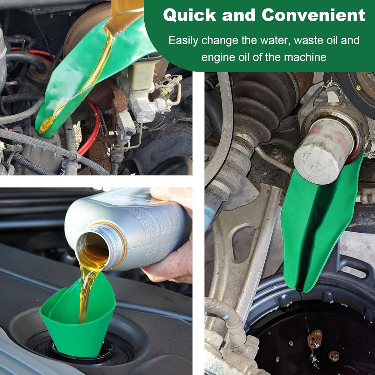 Reused Flexible Foldable Oil Funnel, Multi-Purpose Form a Funnels for Automotive Use, Easy to Clean Small Wide Mouth Funnel for Oil Drain, Available in Green
