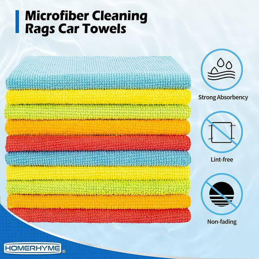 Microfiber Cleaning Cloth, 100 Pack Cleaning Rags Microfiber Towel Bulk Absorbent Lint-Free Wash Cloths, All-Purpose Shop Towels for Cars, Automotive, Garage, Home & Kitchen 11.5"*11.5"
