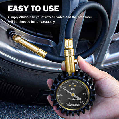 Tire Pressure Gauge - (0-60 PSI) Heavy Duty, Certified ANSI Accurate with Large 2 Inch Easy to Read Glow Dial, Low - High Air Pressure Gauge. Tire Gauge for Car and Trucks Tires by Vondior