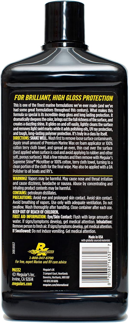 Meguiar's M6332 Flagship Premium Marine Wax, Easy to Use Boat Polish and Wax, Remove Scratches, Swirls, and Oxidation While Leaving Lasting Protection, 32 Oz Bottle