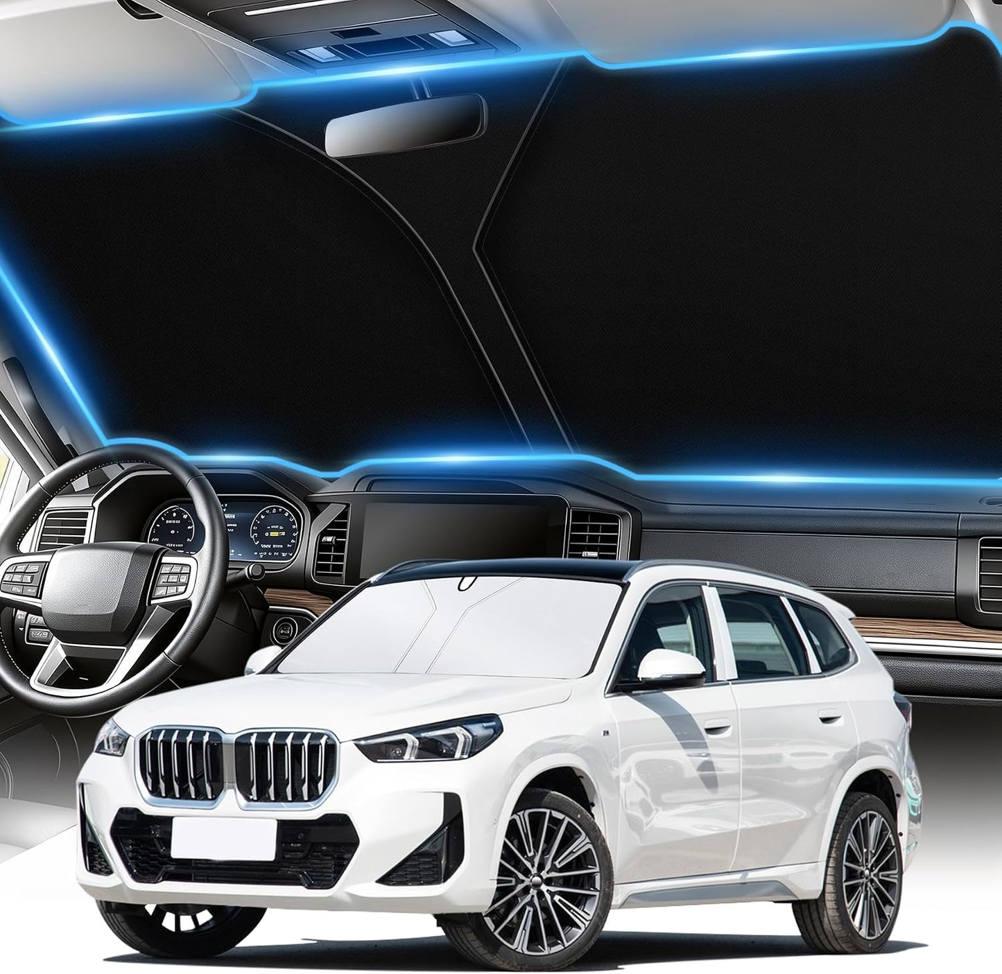 SINGARO 300T Universal Car Windshield Sun Shade, Foldable Reflective for Windshield & Window Shades with Overlapping Design, Car Interior Accessories (55" L x 26.7" W)
