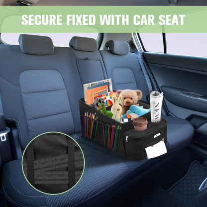 FUNNy elf Car Backseat Organizer for Cars, Collapsible Front Seat Organizer with 4 Cup Holders, Storage Pockets & Dividers, Passenger Seat Organizer for SUV, Truck, Sedan