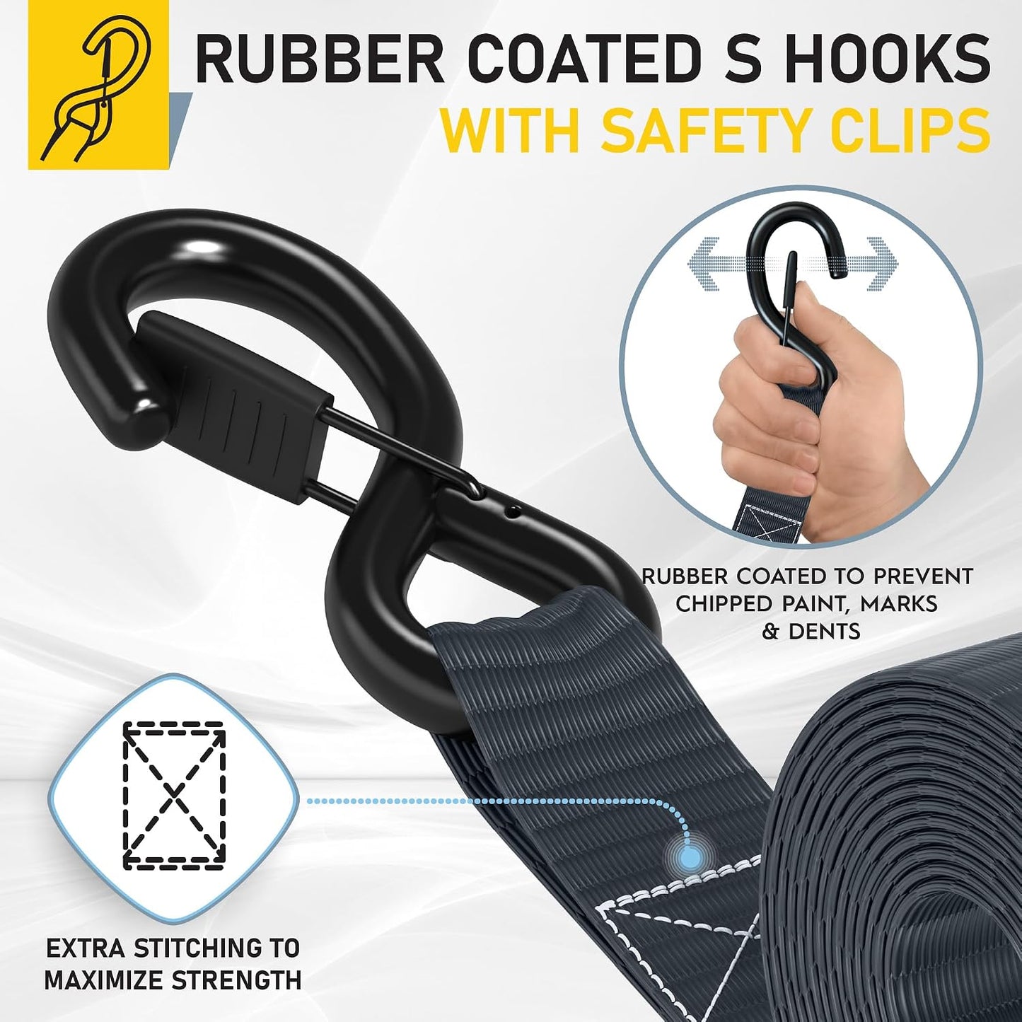 AUGO Ratchet Straps Heavy Duty 4 Pack -15 FT - 2200 LB Break Strength – with Safety Lock S Hooks - Cargo Straps for Moving, Appliances, Motorcycle – Soft Loop Tie Down Straps
