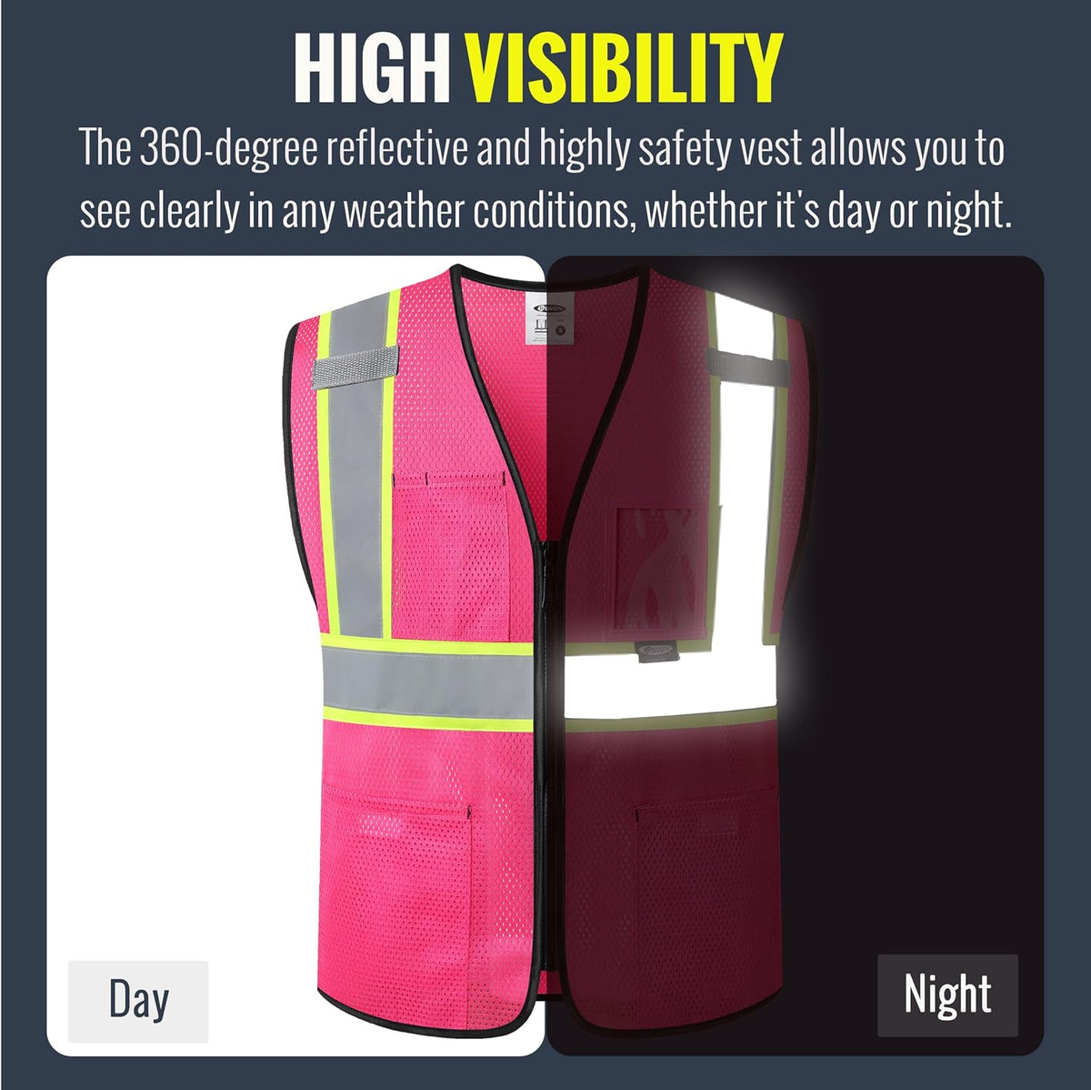 JKSafety Safety Vest for men women Hi Vis Vest with Pockets and Zipper High Visibility Meet ANSI Standard（BX310