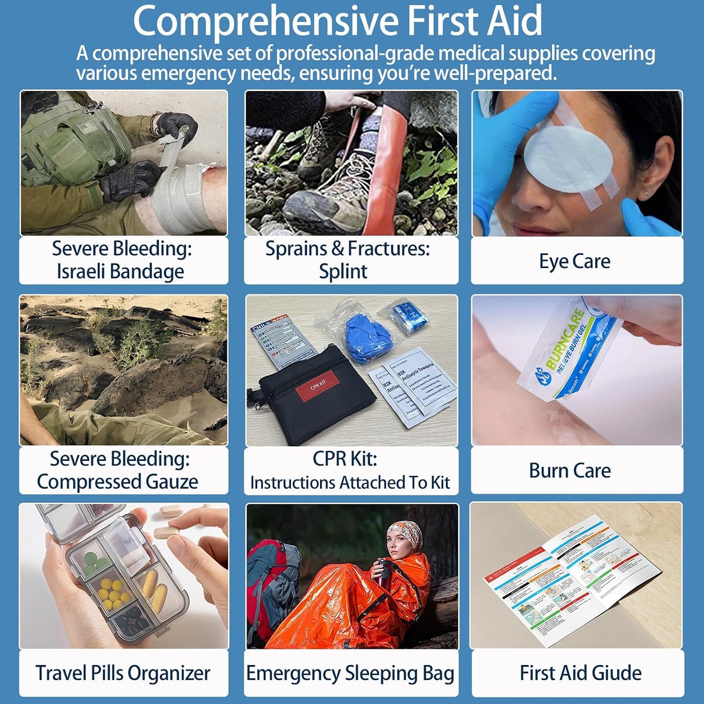 Comprehensive First Aid Kit for Home, Premium Emergency Trauma Kits with Shoulder Strap for Car Camping Gear, Waterproof Survival Kit, Home Essentials, Outdoor Emergency Medical Supplies -324 Piece