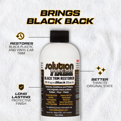 Solution Finish - Black Plastic & Vinyl Trim Restorer - Use for Car and Truck Detailing, No Wet Look, Instantly Revives Color to Trim, Bumpers, Mud Flaps, Etc., Black (12 oz)