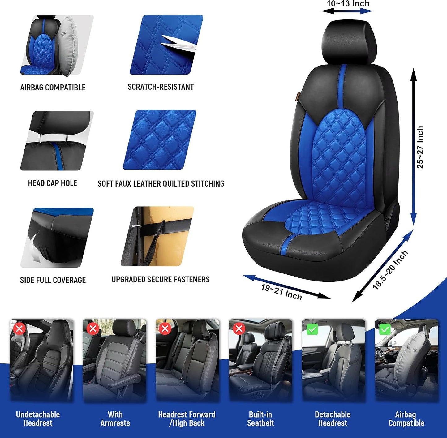 CAROMOP Luxury PU Leather Car Seat Covers Full Set-Waterproof Seat Protectors with Split Bench Seat Covers for Cars-Universal Cars Interior Covers for Sedans, SUVs, Pick-up Trucks(Gray/Gray Line)