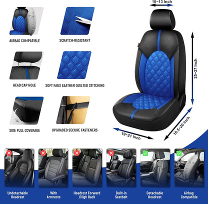 CAROMOP Luxury PU Leather Car Seat Covers Full Set-Waterproof Seat Protectors with Split Bench Seat Covers for Cars-Universal Cars Interior Covers for Sedans, SUVs, Pick-up Trucks(Gray/Gray Line)